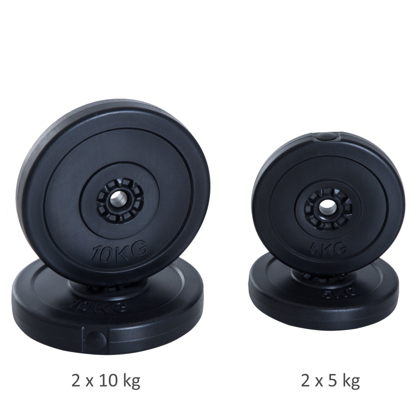 HOMCOM 4pc Durable Gym Barbell Plates Weight Dumbbell Set for Exercise Fitting Gym Body Workout Disc Weight Plate Set 2 x 5kg & 2 x 10kg Black