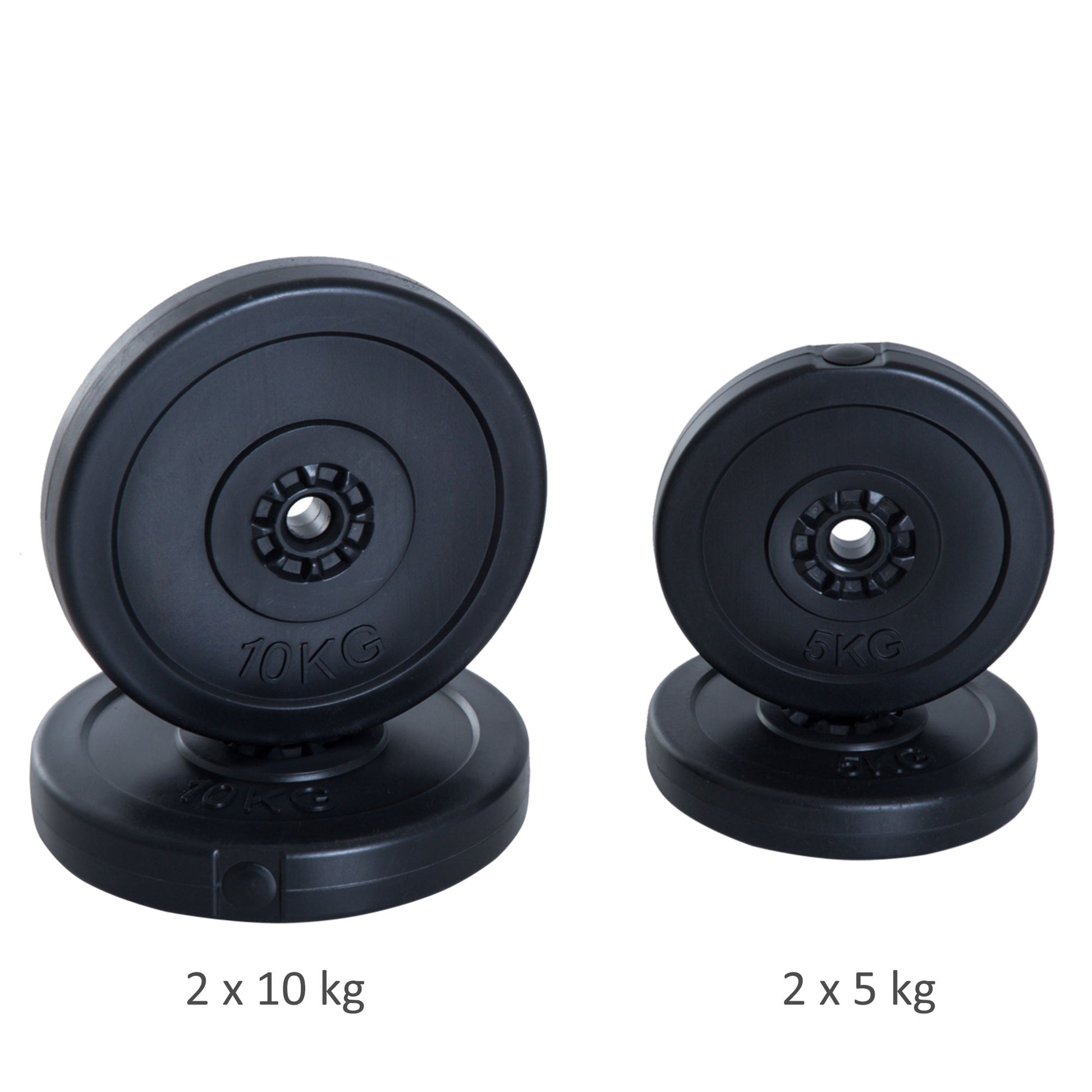 HOMCOM 4pc Durable Gym Barbell Plates Weight Dumbbell Set for Exercise Fitting Gym Body Workout Disc Weight Plate Set 2 x 5kg & 2 x 10kg Black