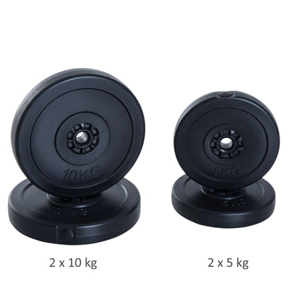 HOMCOM 4pc Durable Gym Barbell Plates Weight Dumbbell Set for Exercise Fitting Gym Body Workout Disc Weight Plate Set 2 x 5kg & 2 x 10kg Black