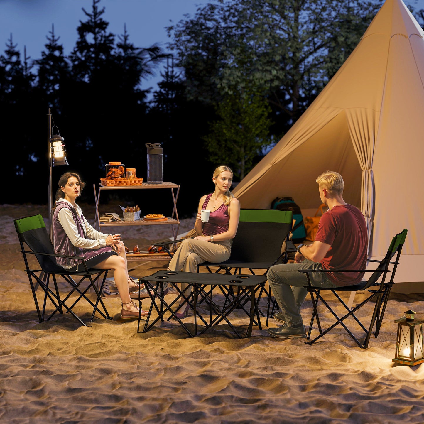 Outsunny Four-Piece Portable Picnic Table Set - Green