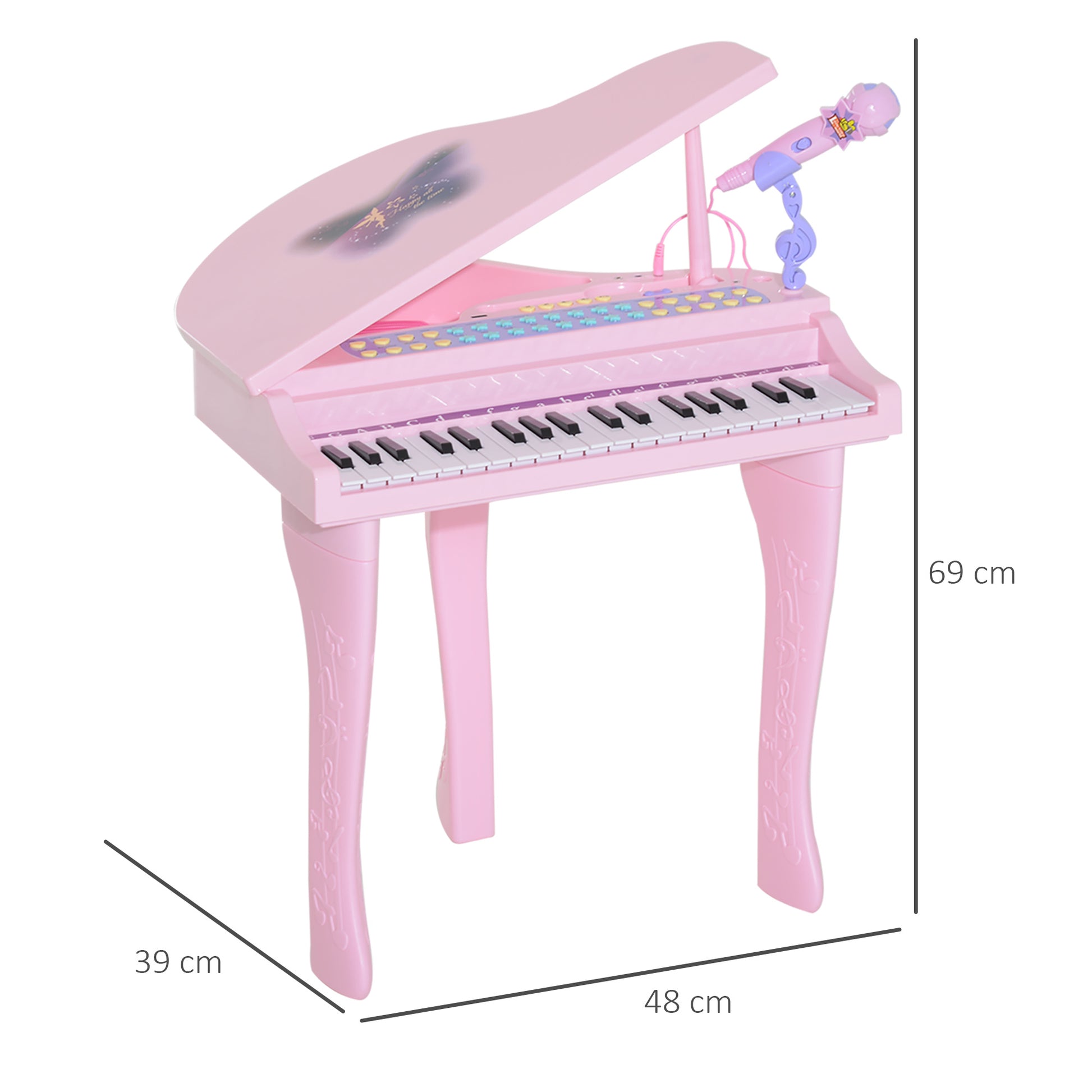 HOMCOM Mini Electronic Piano W/Stool-Pink