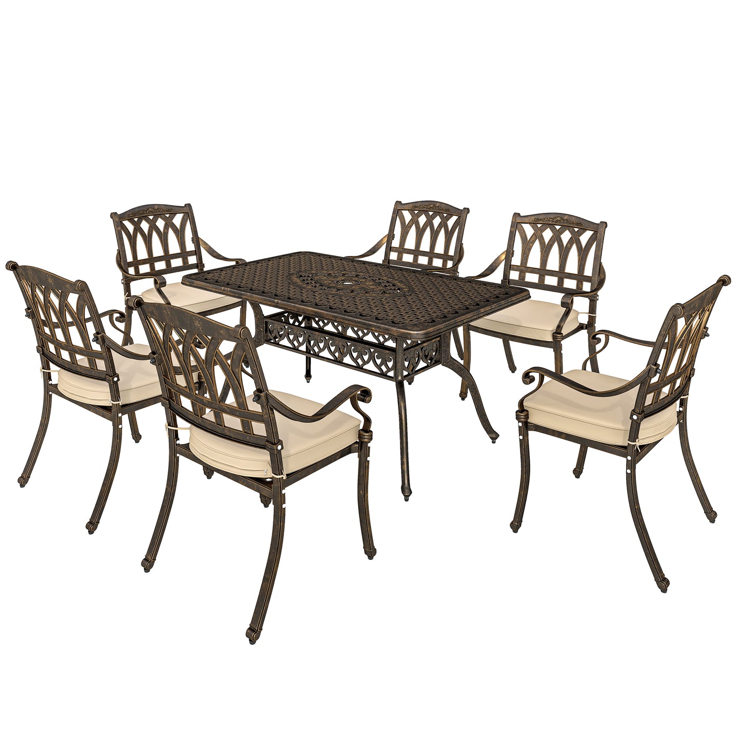 Outsunny Seven-Piece Cast Aluminium Garden Dining Set - Bronze Tone