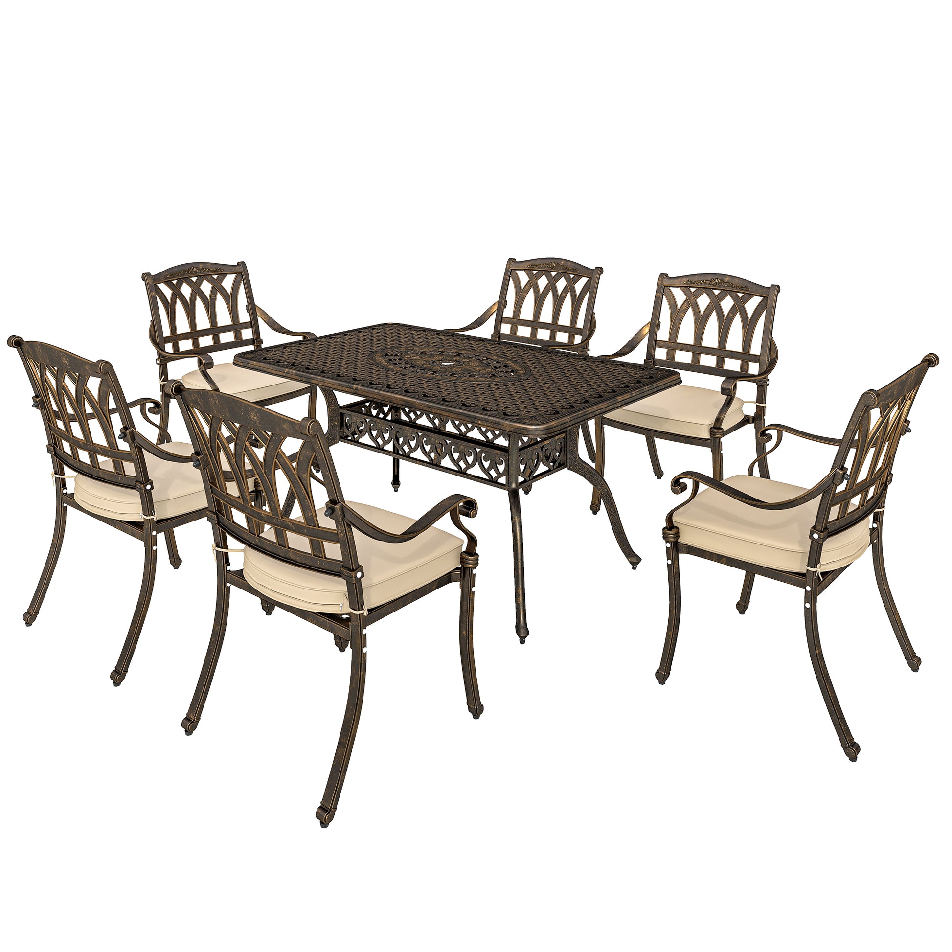 Outsunny Seven-Piece Cast Aluminium Garden Dining Set - Bronze Tone