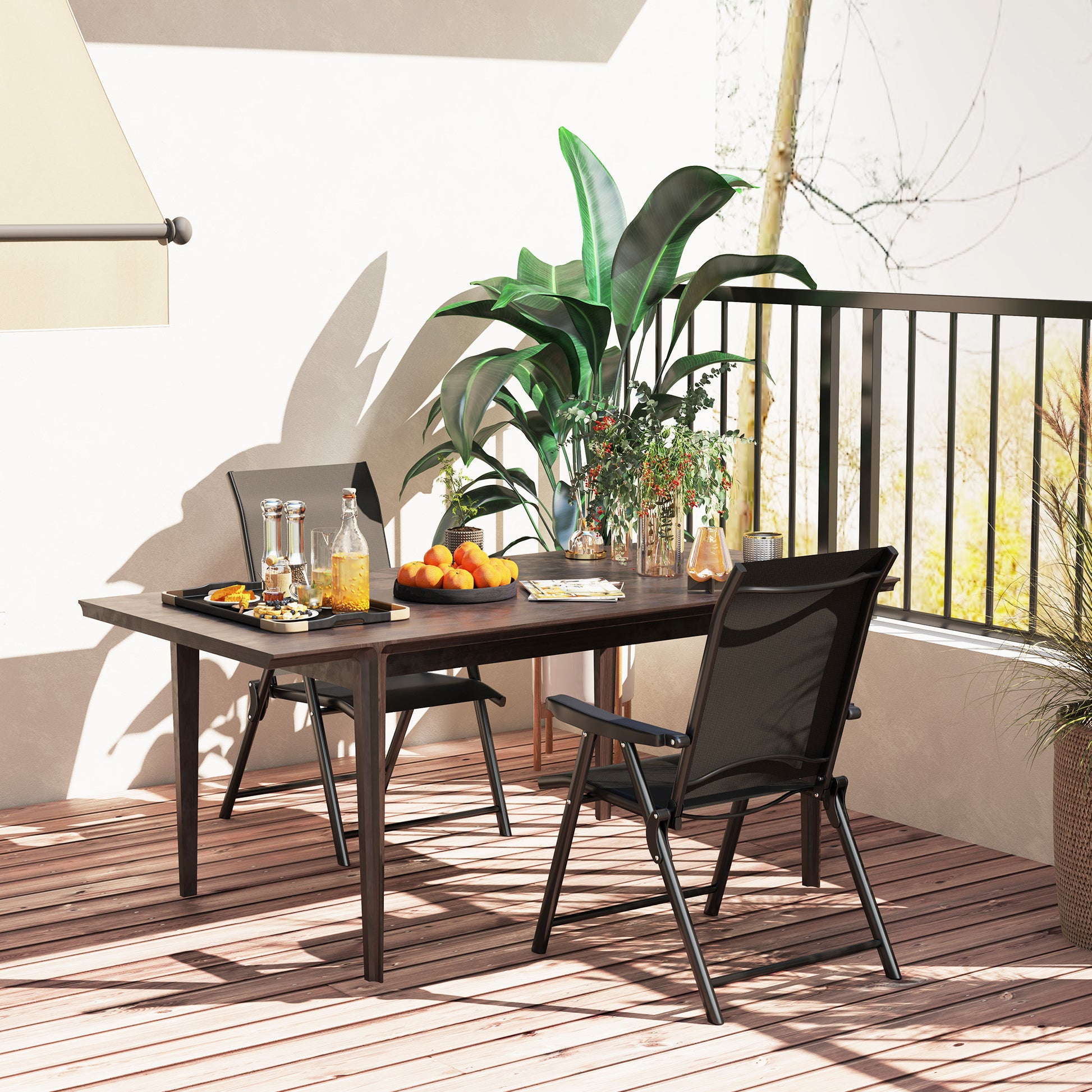 Outsunny Set of Two Folding Outdoor Chairs - Black