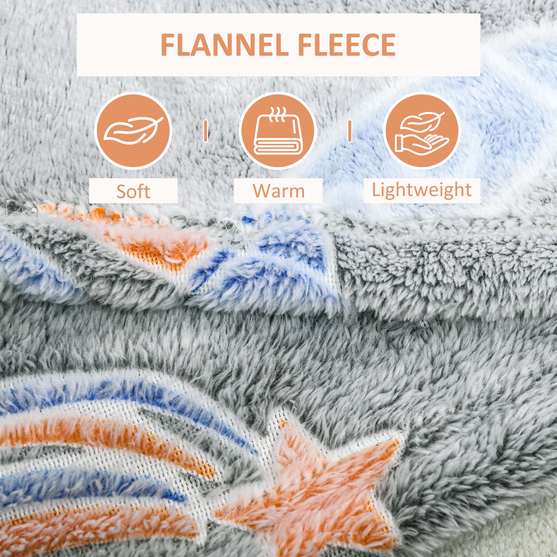 HOMCOM Glow in The Dark Flannel Fleece Throw Blanket, Fluffy Warm Throw Blanket, Kids Galaxy Stars Luminous Blanket, 203x153cm, Grey