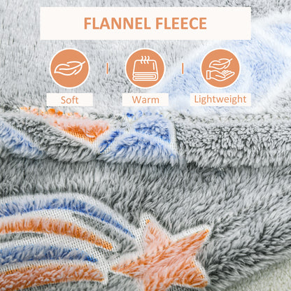 HOMCOM Glow in The Dark Flannel Fleece Throw Blanket, Fluffy Warm Throw Blanket, Kids Galaxy Stars Luminous Blanket, 203x153cm, Grey