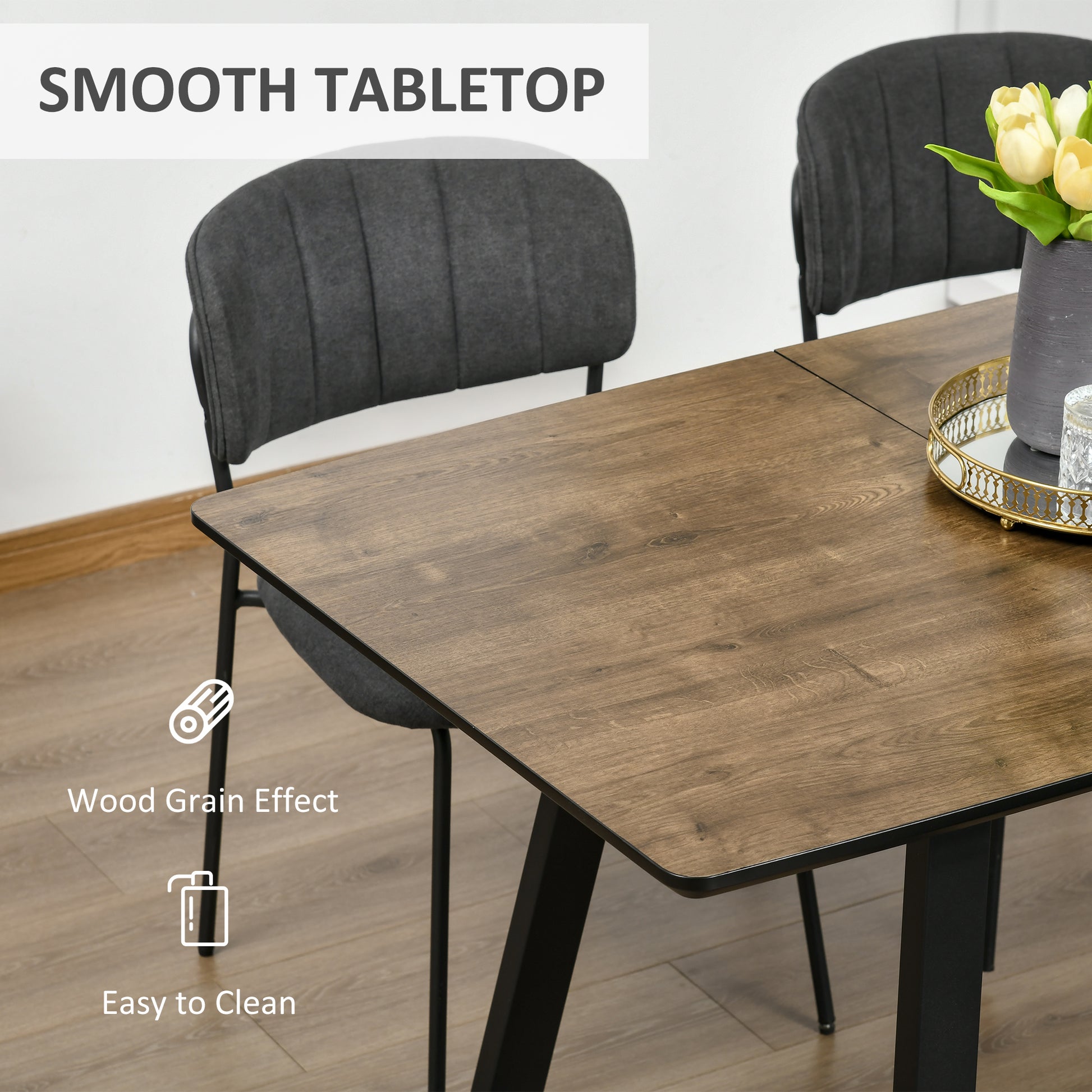 HOMCOM Extendable Dining Table Rectangular Wood Effect Tabletop for 4-6 People with Metal Frame & Hidden Leaves for Kitchen, Dining Room, Living Room