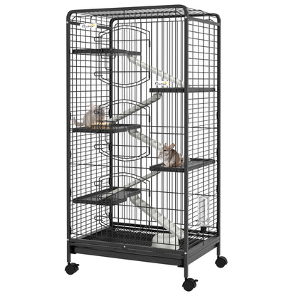 PawHut 6 Levels Removable Small Animal Cage, 131cm - Black