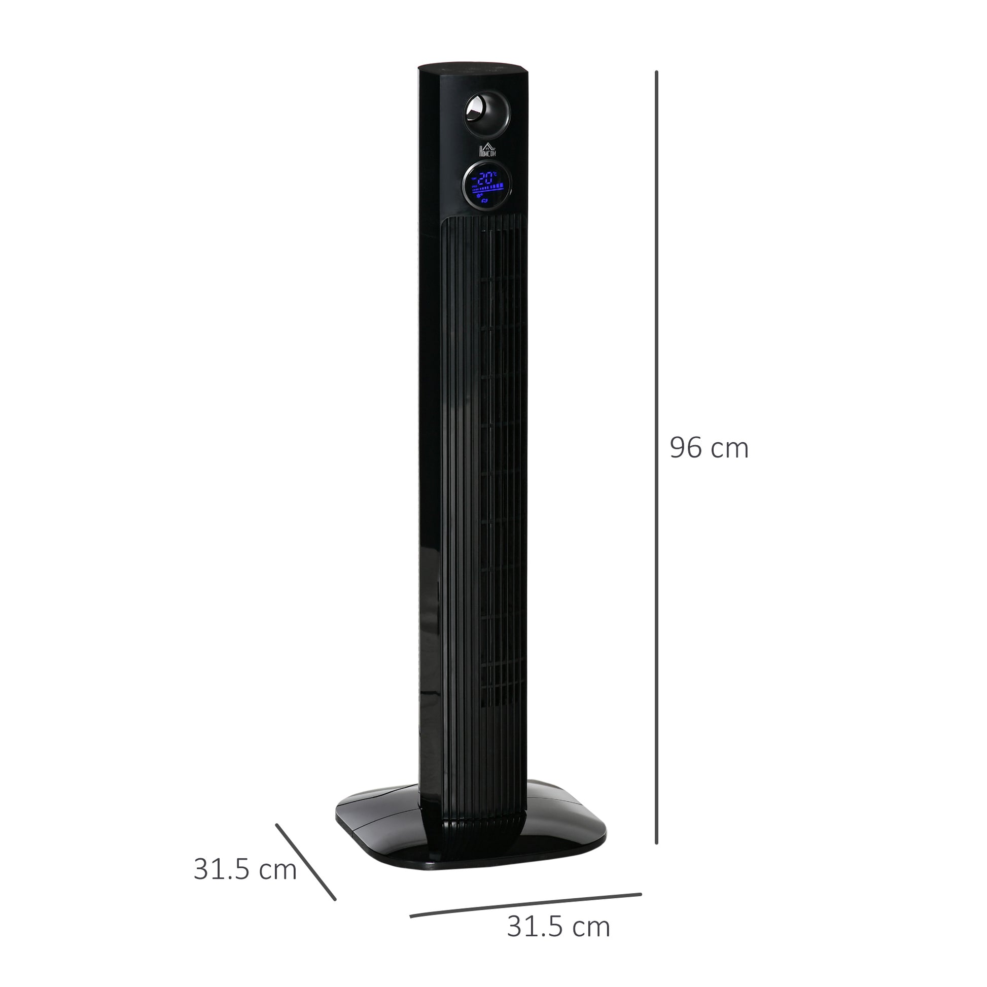 HOMCOM 38" Electric Fan Fan Cooling with Aroma Function, Oscillating, 12h Timer, LED Sensor Panel, Remote Controller, Black