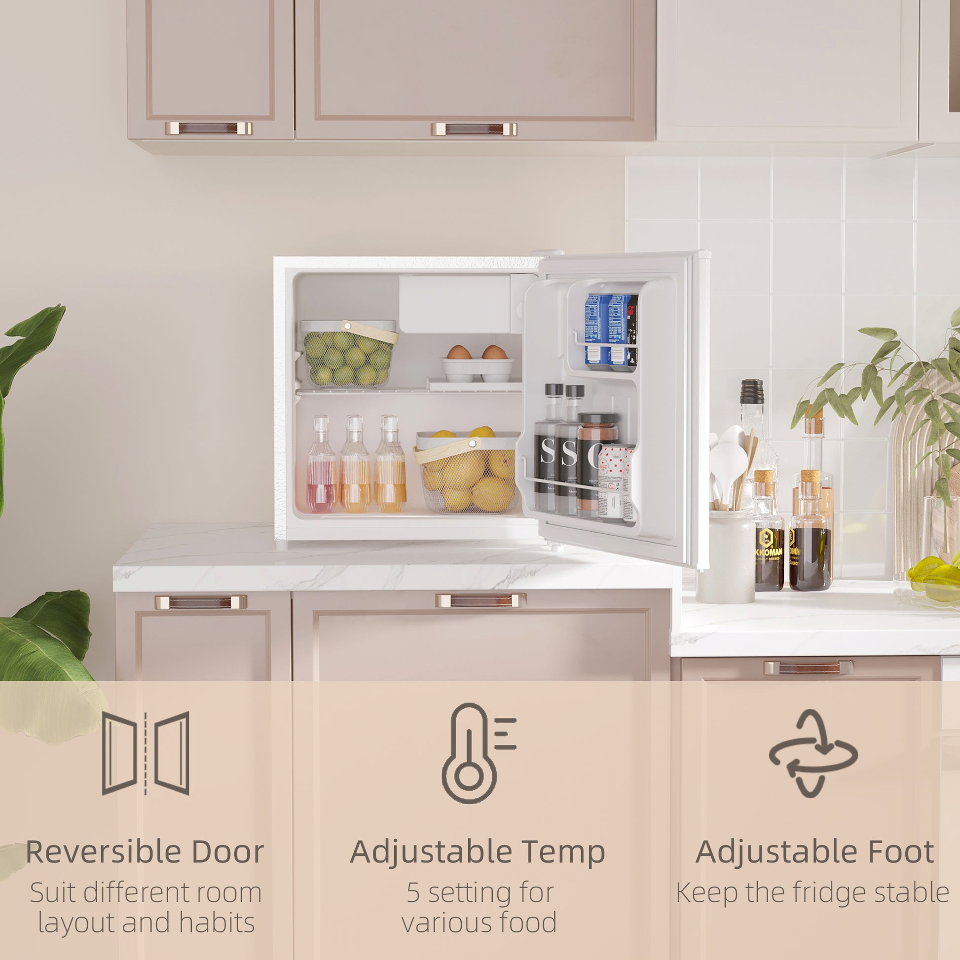 HOMCOM 46L Table Top Fridge, Counter Top Fridge with Chiller Box, Adjustable Temperature, Reversible Door, Mini Fridge for Bedroom