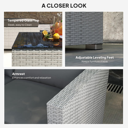 Outsunny 6 Pieces Rattan Corner Sofa Set - Mixed Grey