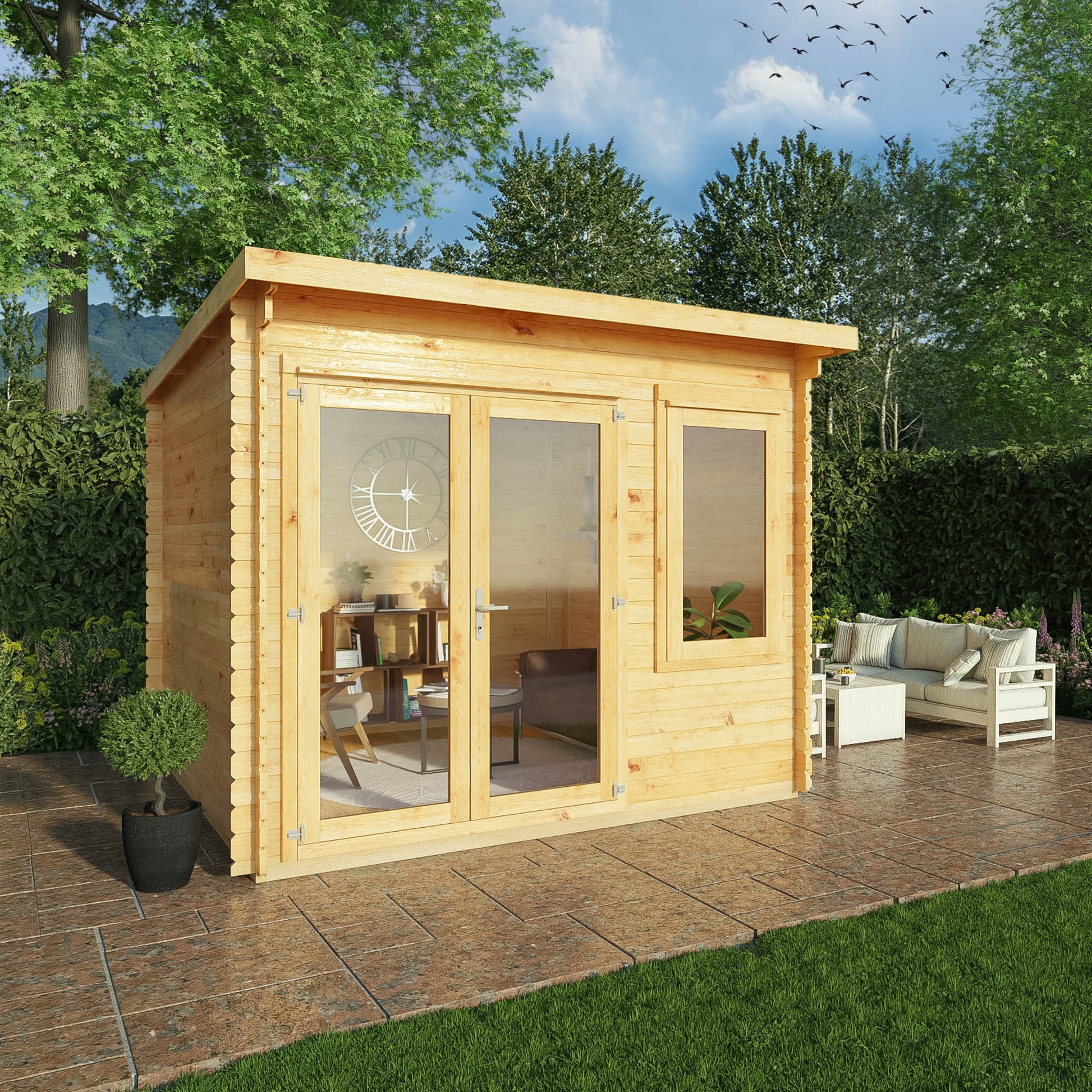 3M X 3M Elite Pent Log Cabin - 28Mm