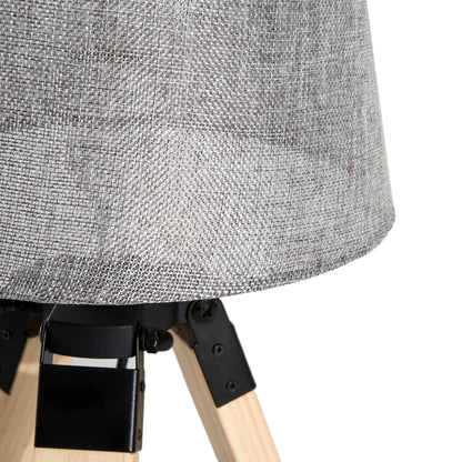 HOMCOM Wooden Tripod Table Lamp for Side, Desk or End Table with E27 Bulb Base?Grey Shade?