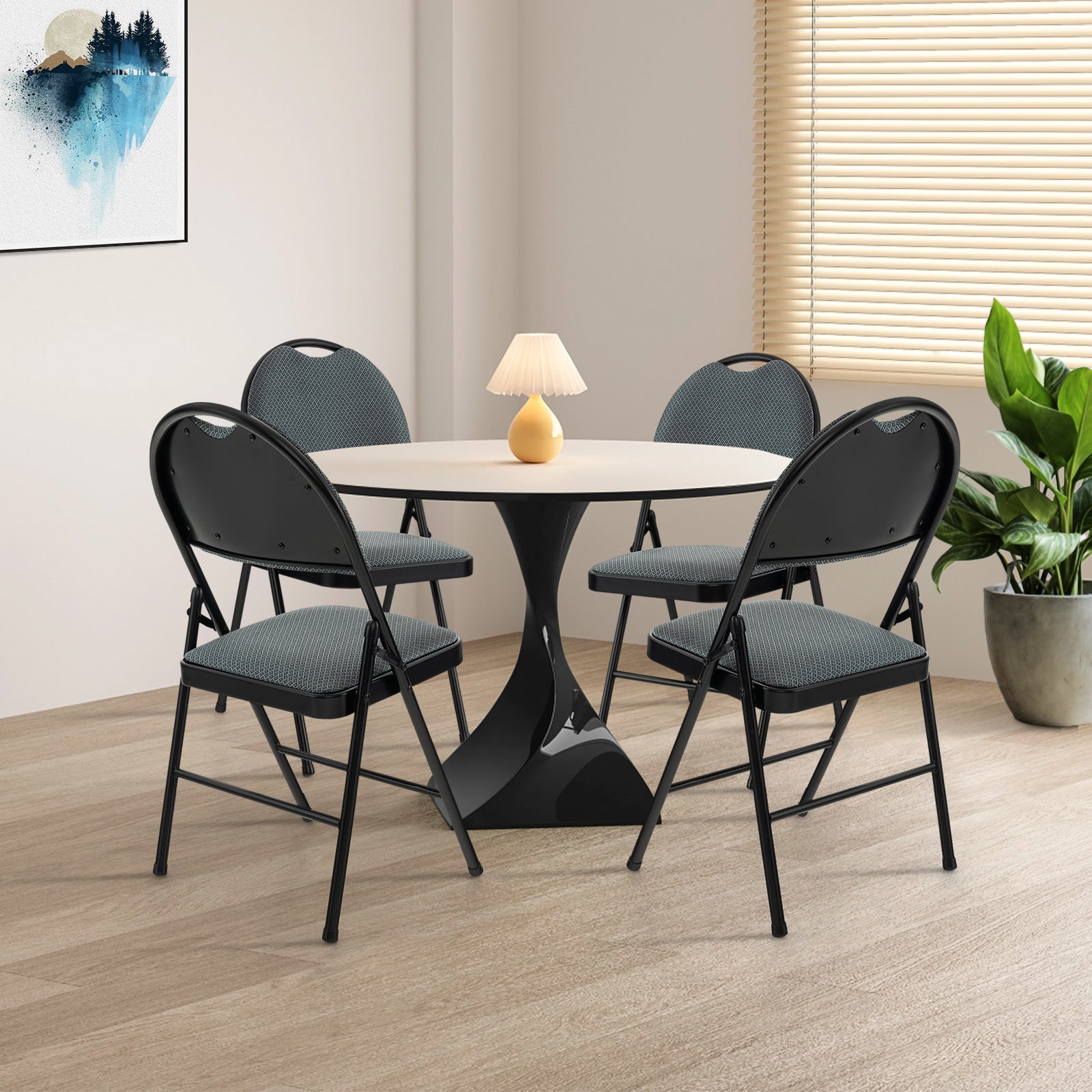 4 Pieces Folding Fabric Dining Chairs with Cushioned Seat and Back-Grey