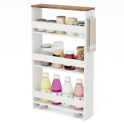 4-Tier Slim Storage Cart with Open Shelves and Wheels-Coffee