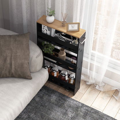 4-Tier Slim Storage Cart with Open Shelves and Wheels-Black