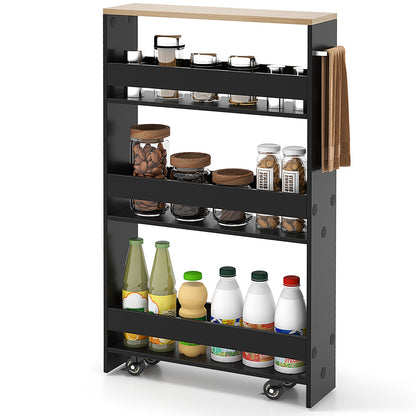 4-Tier Slim Storage Cart with Open Shelves and Wheels-Black
