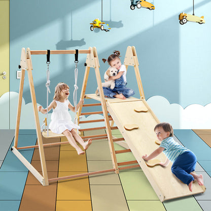 4-in-1 Folding Climber and Swing Set with Slide and Ladder