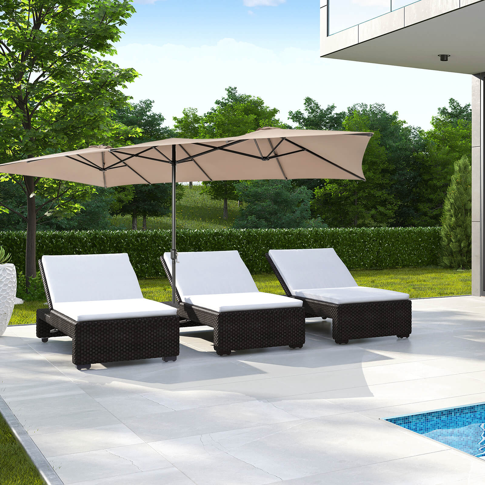 4.3 m Double-Sided Patio Umbrella with Crank Handle-Coffee