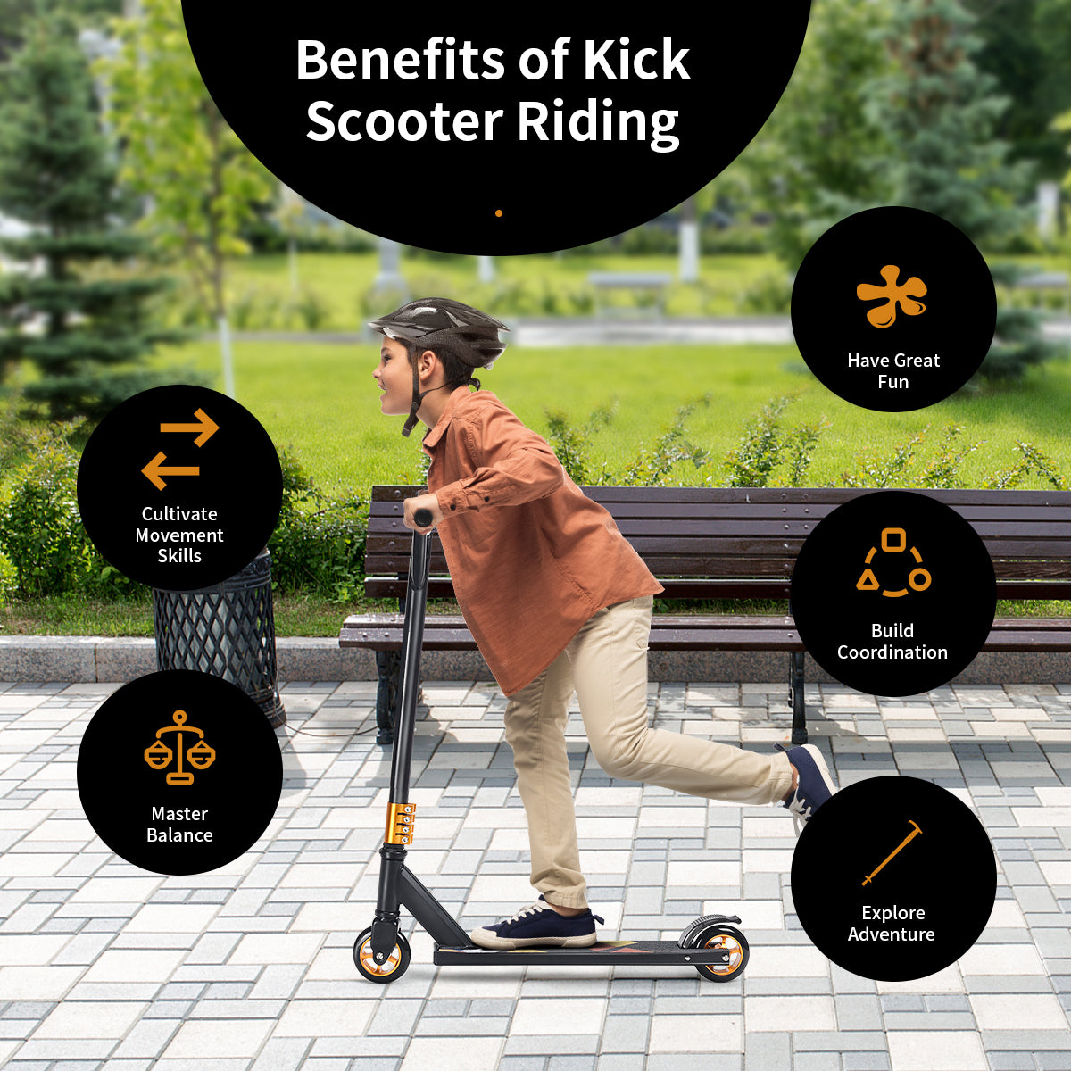 Pro Stunt Scooter with 2 Wheels for Kids Children and Adults-Black