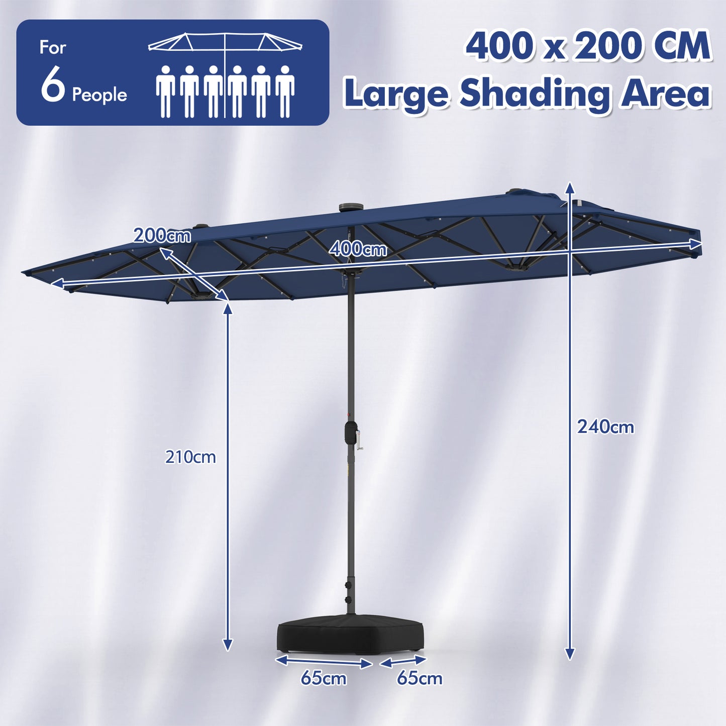 400cm Double-sided Patio Umbrella with Solar Lights-Navy