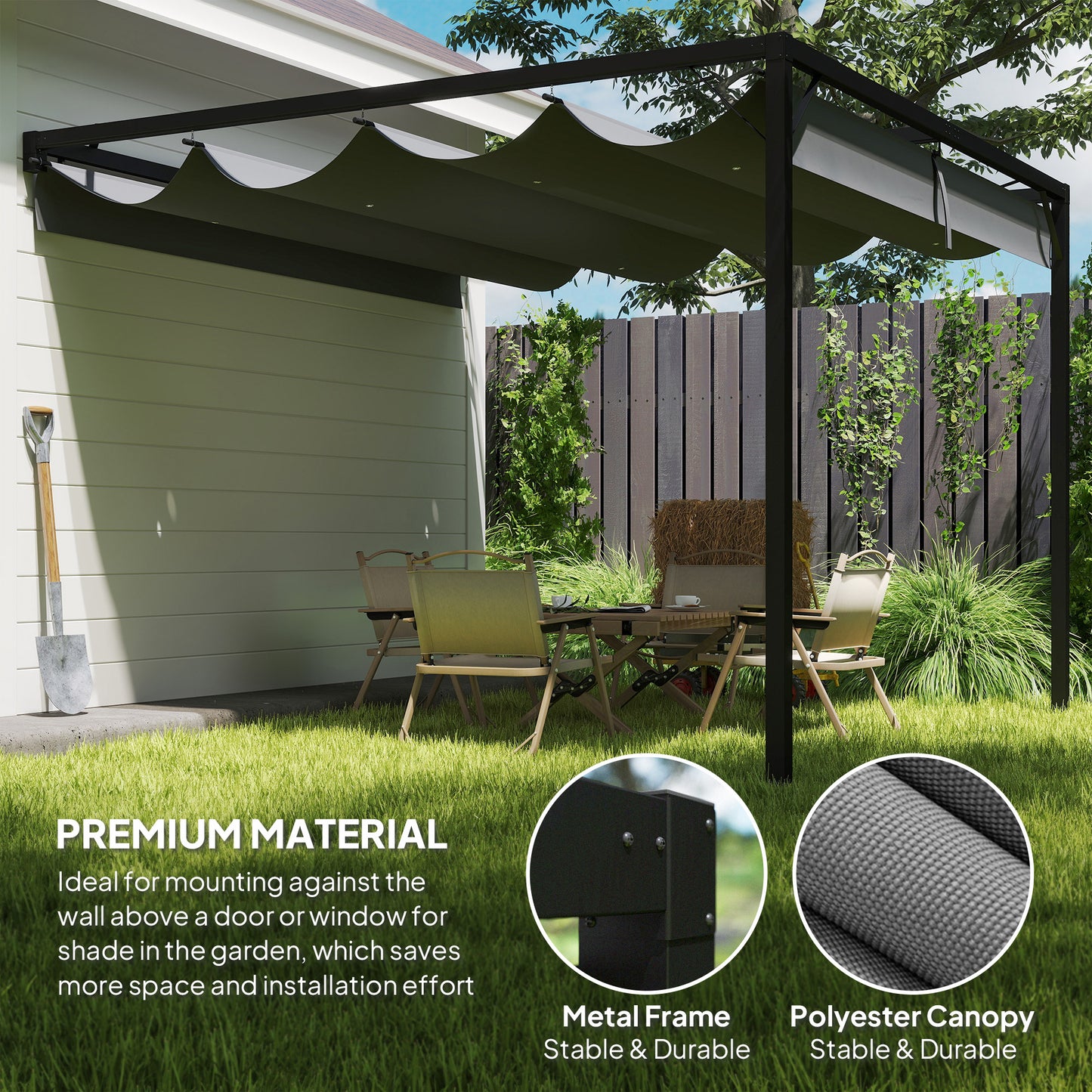 Outsunny 3 x 3(m) Outdoor Pergola with Retractable Canopy - Grey