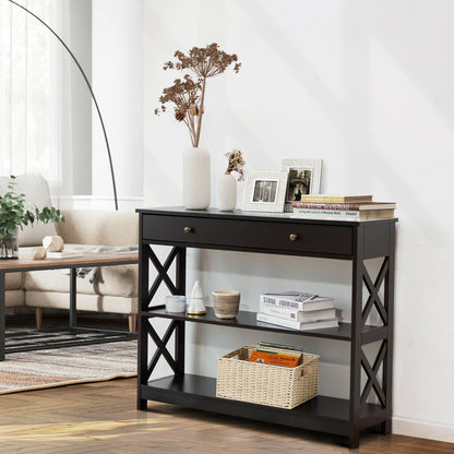 3-Tier Console Table with 1 Drawer and 2 Storage Shelves-Coffee