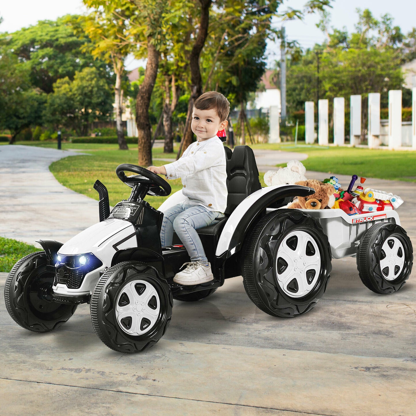 12V Kids Ride On Tractor Electric Car with Remote Control-White