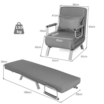 Convertible Folding Sofa Bed with 5 Position Recliner-Grey