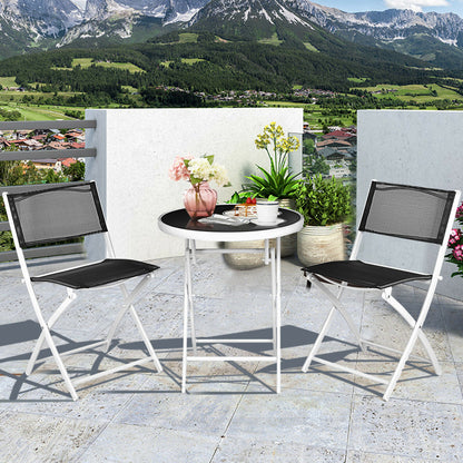 3pcs Patio Bistro Folding Table and Chair Set-Black