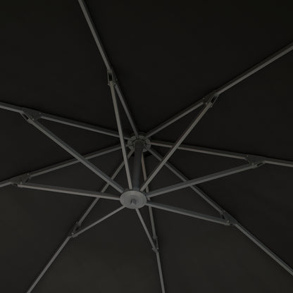 Outsunny 3(m) Garden Cantilever Parasol, Round Overhanging Umbrella with Crank Handle, Cross Base, Aluminium Frame and 360° Rotation, Banana Patio Umbrella for Outdoor Sun Shade, Black