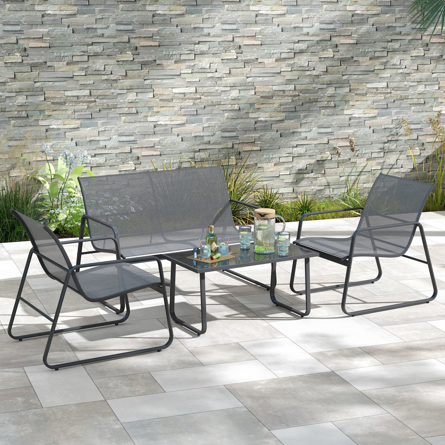 Outsunny Four-Piece Minimalistic Garden Sofa Set - Light Grey