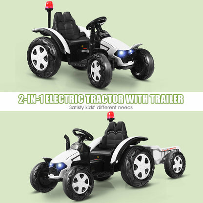 12V Kids Ride On Tractor Electric Car with Remote Control-White