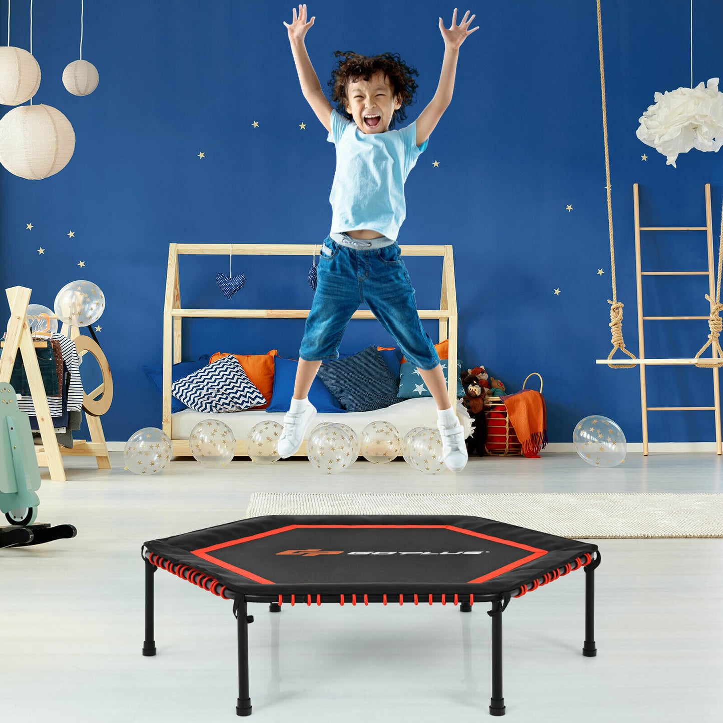 50" Fitness Trampoline Gym Exercise Jumping Foldable Rebouncer-Red