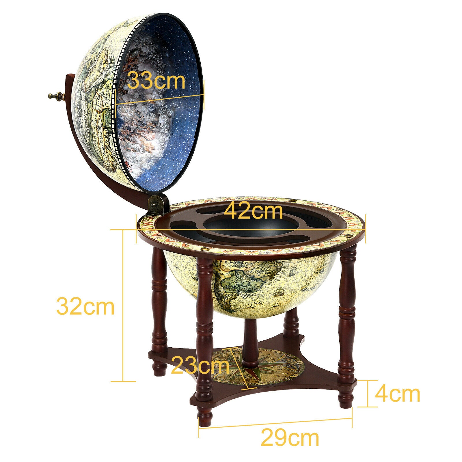 Vintage Globe Wine Cabinet with Map Patterns-Cream