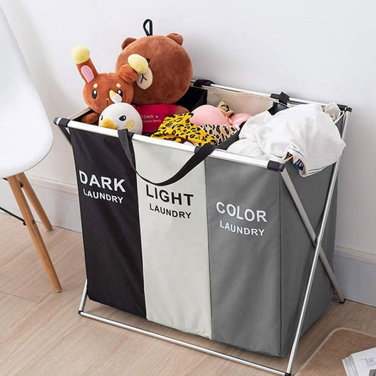 Foldable 3 Sections Laundry Hamper Basket