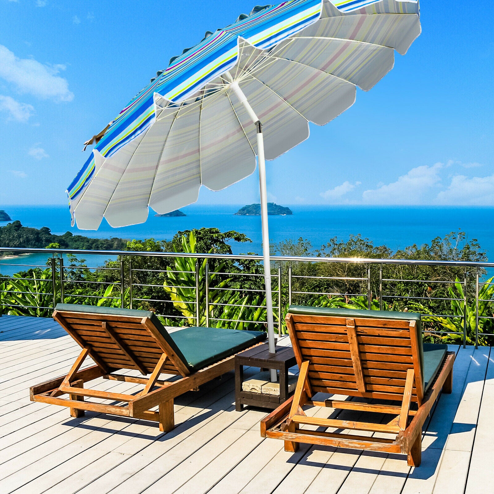 2.45M Beach Umbrella UPF50 Sunshade Shelter-Blue