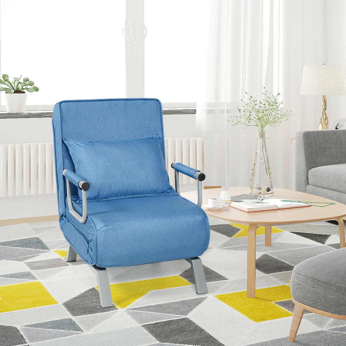 Convertible Folding Sofa Bed with 5 Position Recliner-Blue