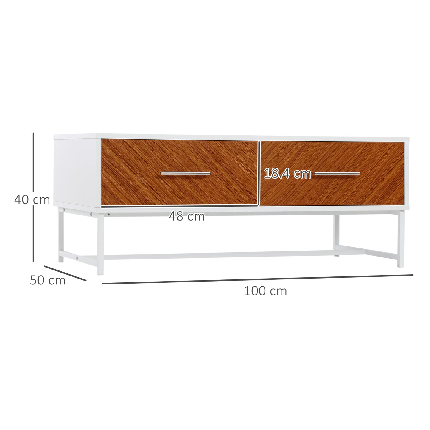 HOMCOM Modern Coffee Table, Rectangular Cocktail Table with Drawers and Open Storage Compartment, Metal Legs for Living Room