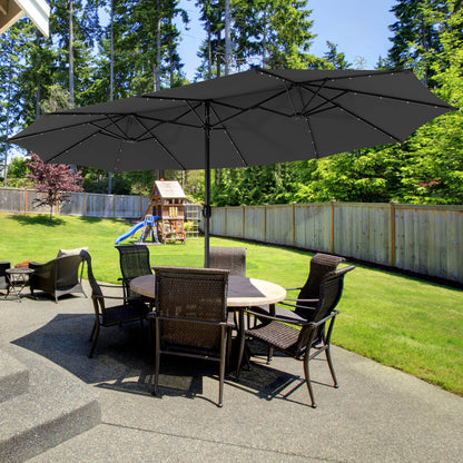 450cm Double-Sided Patio Umbrella with Solar Lights-Black