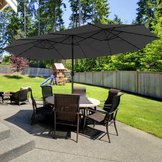 450cm Double-Sided Patio Umbrella with Solar Lights-Black