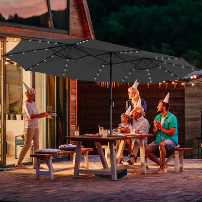 450cm Double-Sided Patio Umbrella with Solar Lights-Black