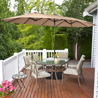 450cm Double-Sided Patio Umbrella with Base and Hand-Crank System-Coffee