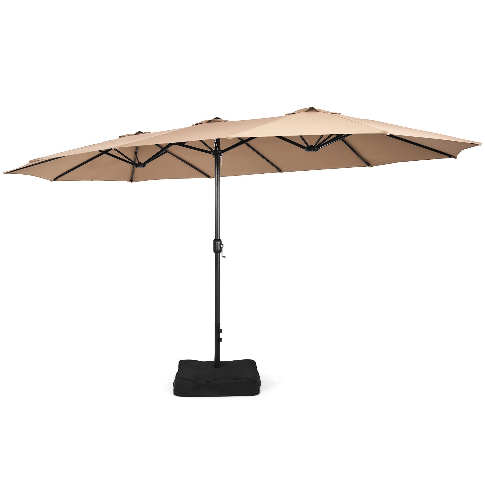 450cm Double-Sided Patio Umbrella with Base and Hand-Crank System-Coffee
