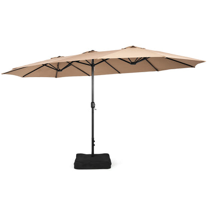 450cm Double-Sided Patio Umbrella with Base and Hand-Crank System-Coffee