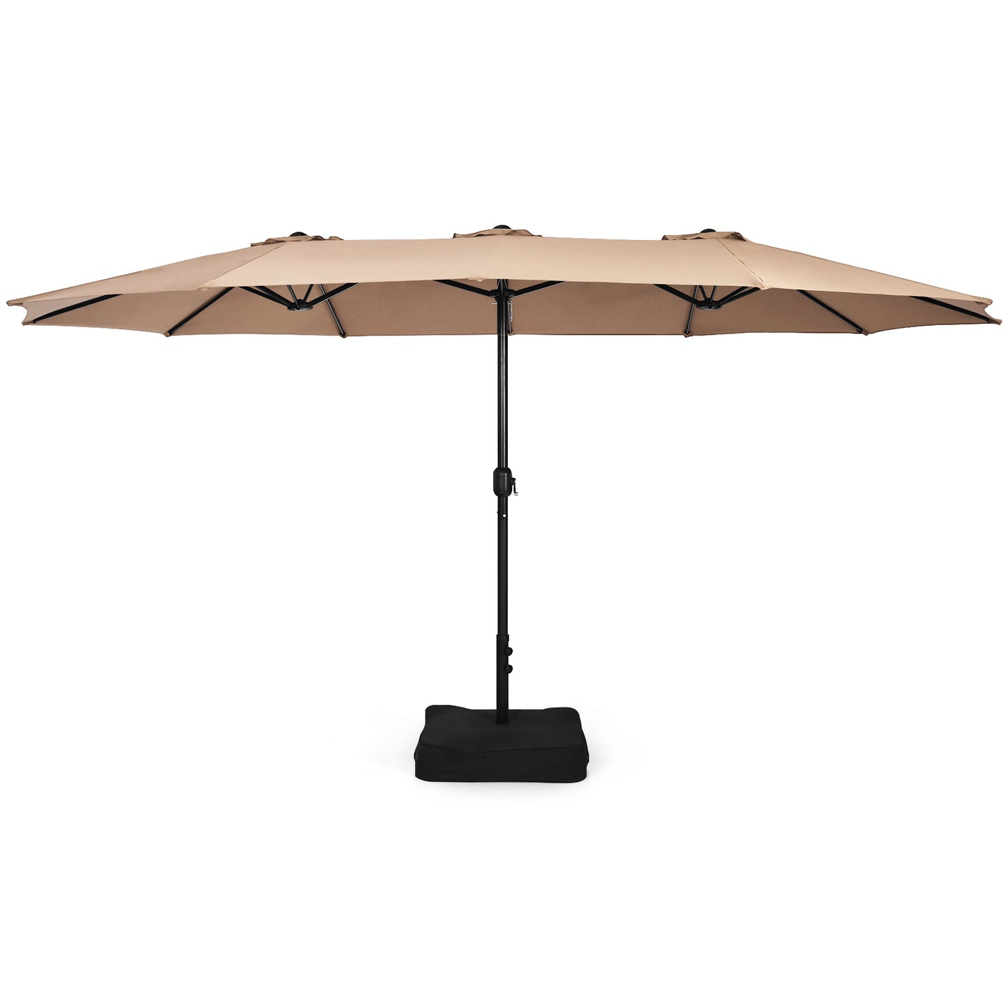 450cm Double-Sided Patio Umbrella with Base and Hand-Crank System-Coffee