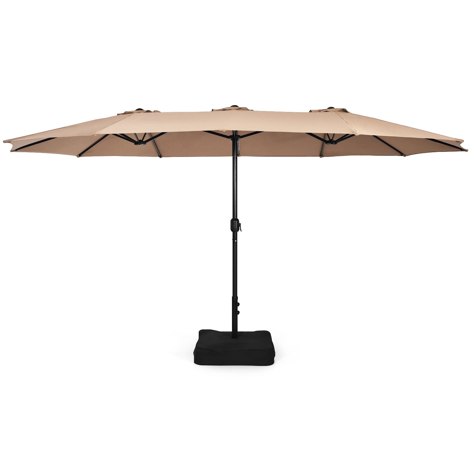 450cm Double-Sided Patio Umbrella with Base and Hand-Crank System-Coffee