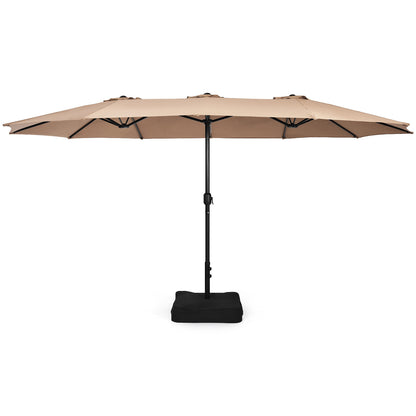 450cm Double-Sided Patio Umbrella with Base and Hand-Crank System-Coffee