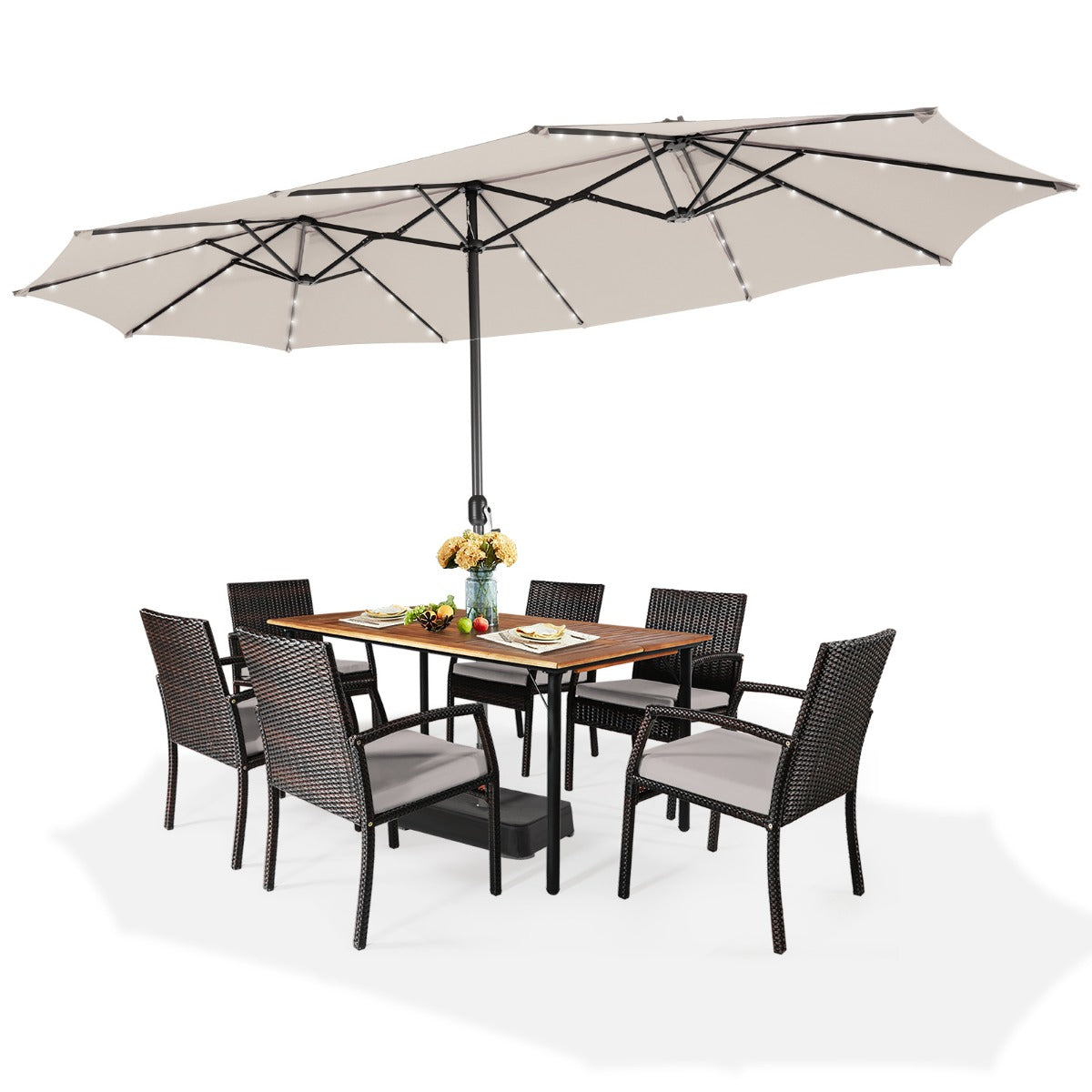 450cm Double-Sided Patio Umbrella with Solar Lights-Beige