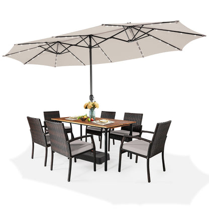 450cm Double-Sided Patio Umbrella with Solar Lights-Beige